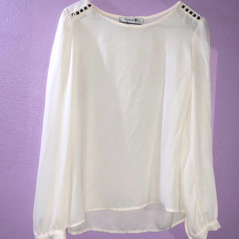 Cream Semi Sheer Long Sleeve Blouse